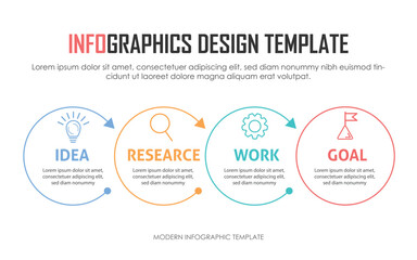 Naklejka premium Infographic template. 4 Step timeline journey, Flat simple infographics design template. presentation graph. Business concept with numbers 4 options or steps vector illustration. 