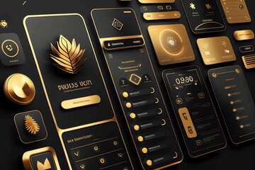 Modern gold user interface design. Conceptual mobile phone screen mock-up for application interface. Professional application design.
