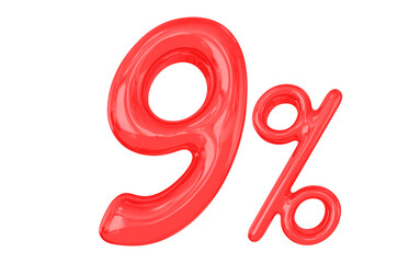 Percent  9 Red Number 3d 