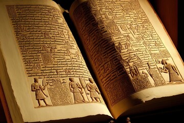 Ancient Egyptian book of the dead. Fantasy book, black book with mummies. Generative AI