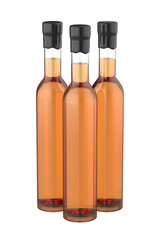 Three glass bottles with whisky, brandy or other alcoholic beverages