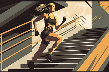 running woman, sports, fitness, vector art, digital illustration