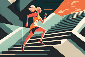 running woman, sports, fitness, vector art, digital illustration