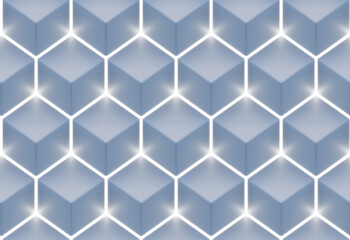 Geometric pattern consisting of white cubes on a glowing white background. Seamless and tileable to any size. 3D rendering