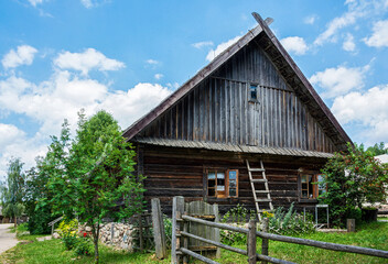 Rural architecture. An old village log hut.