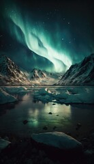 landscape with aurora borealis made with generative ai