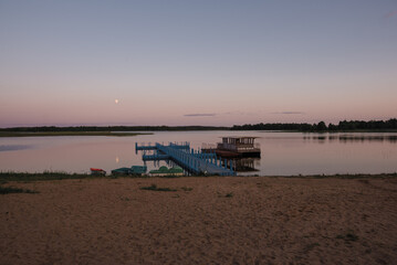 Beautiful calm lake with sunset