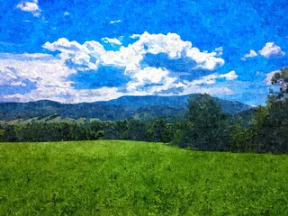 Abstract impressionism. Landscape. Modern painting. Hand-drawn illustration.