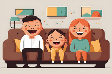 happy family sitting on the sofa, digital art, vector, digital illustration