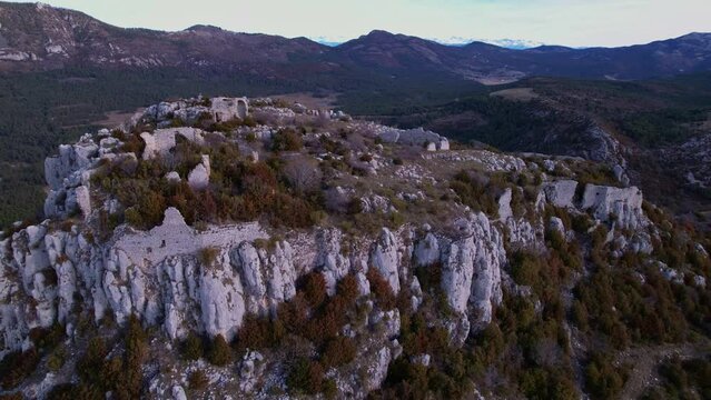Castellaras de Thorenc seen from the sky in the Alps in France