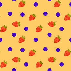 bright vector seamless pattern, berry pattern, strawberry and blueberry, fabric pattern