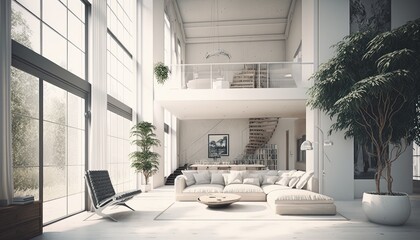 modern whie color living room interior simple and clean. 3D rendering. Generative ai