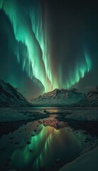 Aurora boreealis over mountains made with generative ai