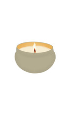 Illustration of a beautiful burning candle. Handmade candle and flame drawing. Isolated picture