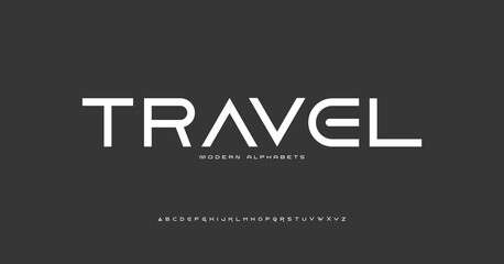 Travel Modern Sports tech font typography. MINIMAL vector typeface for a company. Minimal gaming fonts for logo design.