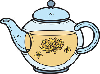 Hand Drawn english style teapot illustration in doodle style