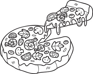 Hand Drawn cut pizza illustration in doodle style