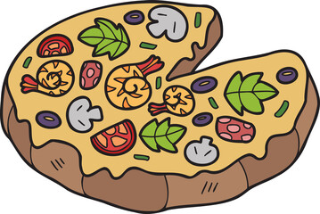 Hand Drawn cut pizza illustration in doodle style