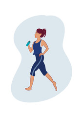 Fototapeta na wymiar Illustration of a woman jogging with a water bottle in her hand. Sport concept. Isolated image
