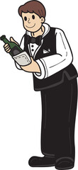 Hand Drawn wine waiter illustration in doodle style