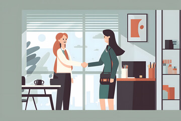 professional women shaking hands in the office, vector illustration