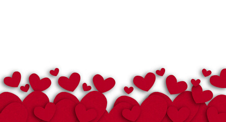 Valentine's day background with red hearts on transparent background, flat lay. PNG