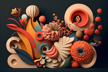 Abstract 3D illustration floral arrangement created with Generative AI