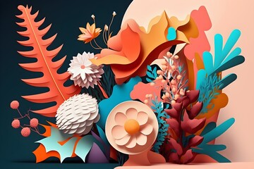 Abstract 3D illustration of a floral arrangement created with Generative AI