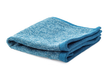 Blue folded towel isolated on white background