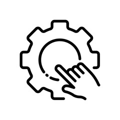 Gears with click set icon. Settings, wrench, magnifier, instruction, website, engineering, construction. Technology concept. Vector line icon on white background