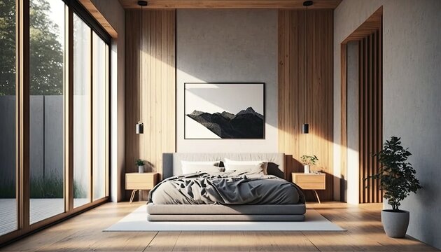  bedroom interior simple an clean. 3D rendering. Generative ai