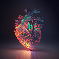 Naklejka premium golden heart human organ on black background. Generative ai