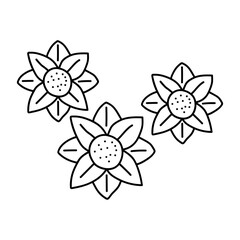 Flowers icon. Hand drawn simple black outline vector illustration clip art in doodle style, isolated on white background