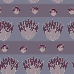 Lotus March. Vector mauve seamless pattern background.