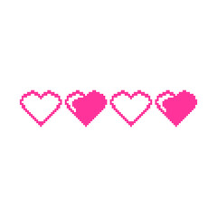 pixel art digital heart shaped valentine in vector illustration lined up