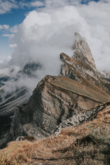 Peak of Seceda mountain in the Dolomites, South Tyrol, Italy, Europe