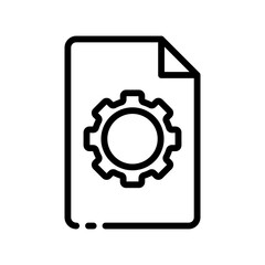 Document with gear line icon. Settings file, configuration, control, tune, fix, sheet of paper, information, data. Business concept. Vector line icon on white background