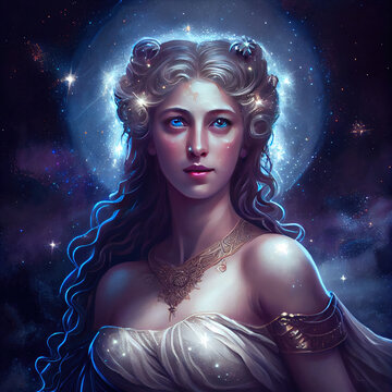 Greek goddess fantasy with cosmos, Generative AI