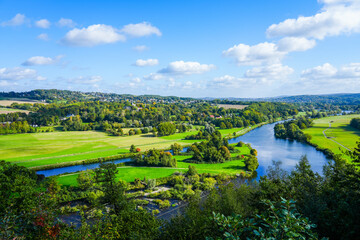 View of the Ruhr and the surrounding green landscape from the Ruhr slope. Nature on the river near...