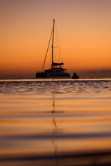Sailboat anchored at sunset, Arguineguin, Gran Canary, Canary Islands, Spain