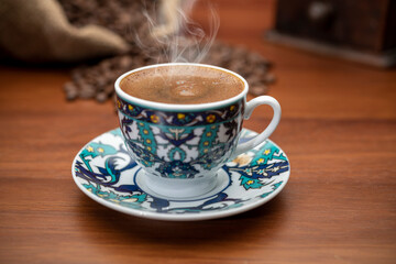 Hot Traditional Turkish Coffee Smoking  