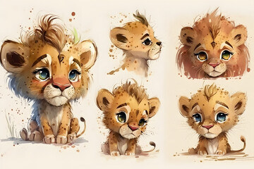 lion cub cartoon character, digital illustration