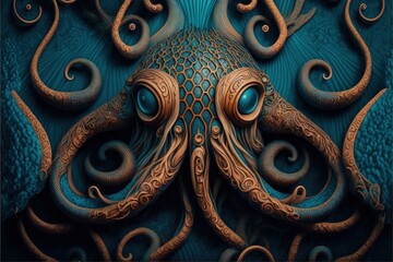 Octopus Pattern - Fashion Texture - Postproducted generative AI digital illustration