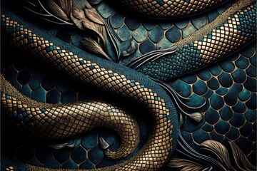 Snake Pattern - Fashion Texture - Postproducted generative AI digital illustration