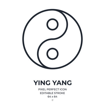 Ying yang editable stroke outline icon isolated on white background flat vector illustration. Pixel perfect. 64 x 64.