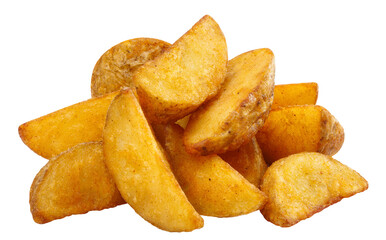 Delicious fried potato wedges cut out - obrazy, fototapety, plakaty