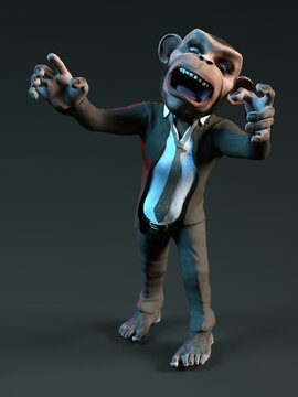 3D-illustration of a cute and funny human cartoon monkey animal in a business suit