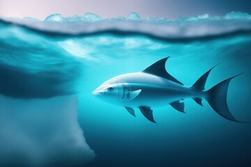 Obraz premium Un poisson dans une mer bleutée gelée glacée - generative AI