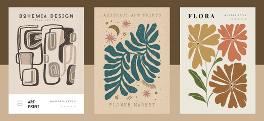 Large set of modern A4 posters in a modern boho style, hand-drawn. Suitable for poster, banner, printing, branding