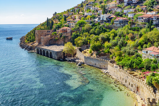 View of the Tersane and boats in Alanya, Turkey